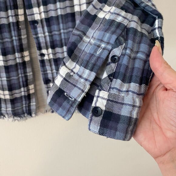 The Blue Shirt Shop Mercer & Spring Blue Plaid Button Long Sleeve Raw Hem XS - Picture 10 of 11
